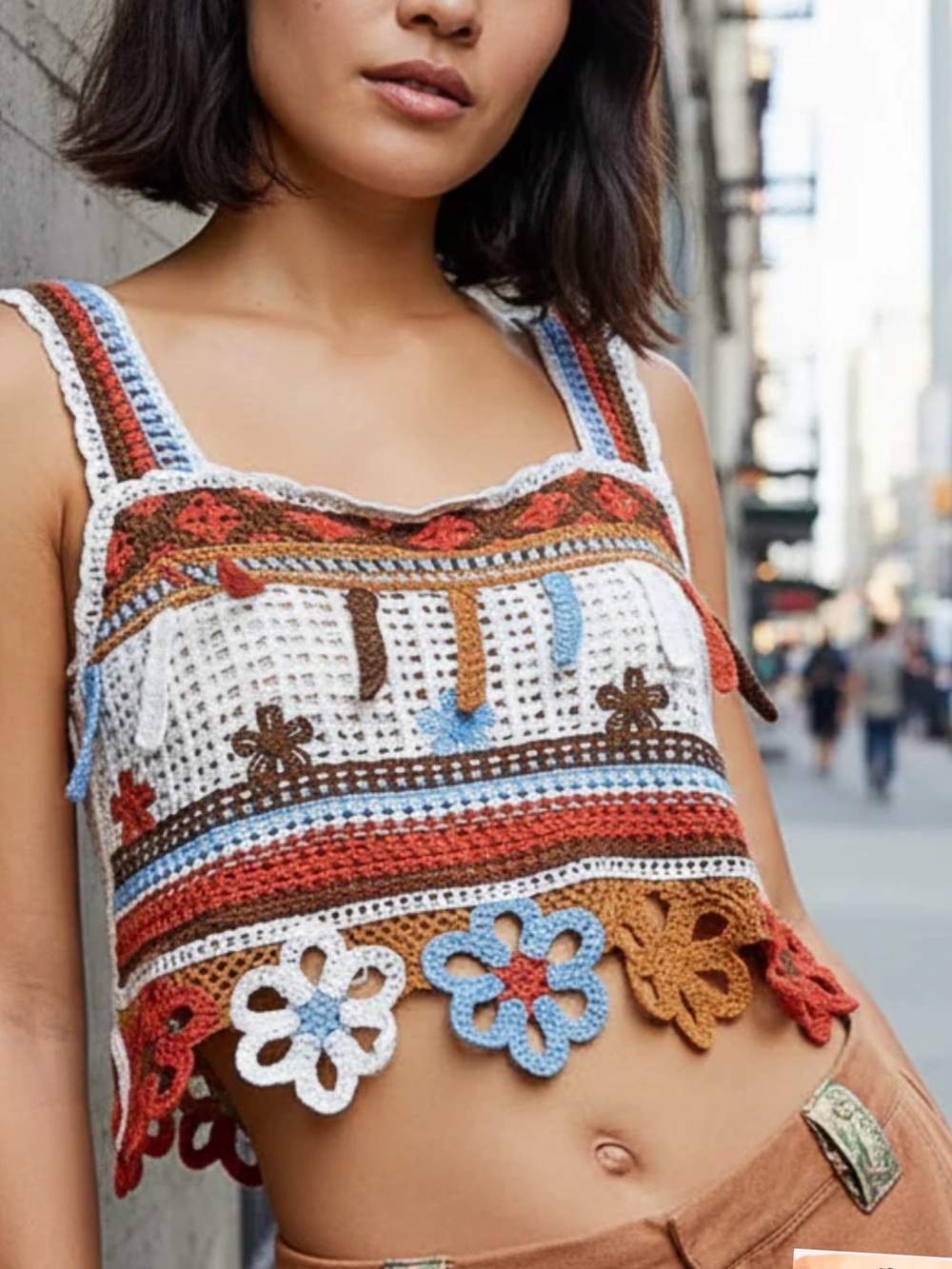 POL 70’s revival Retro Flower Crochet Tank Patchwork top